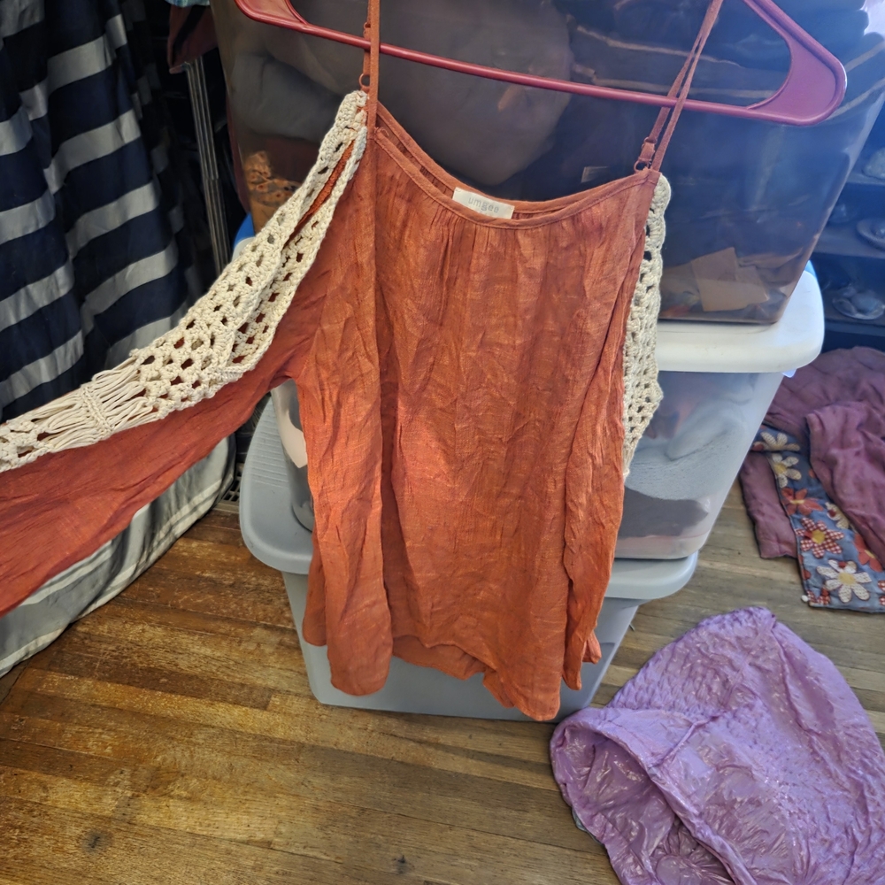 Umgee Rust Crochet Strap Blouse